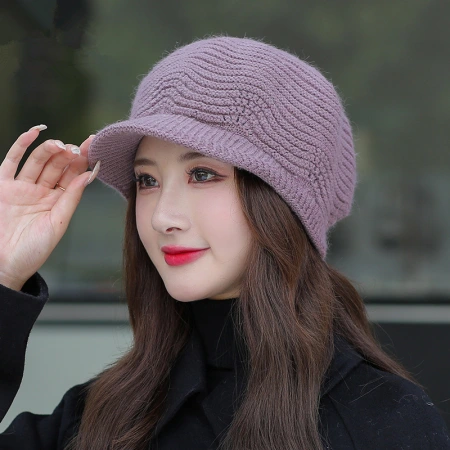 Solid-color fleece knitted rabbit fur hats, woolen hats for women, middle-aged and elderly people, ear protection and warmth, mom hat trend Solid-color fleece knitted rabbit fur hats, woolen hats for women, middle-aged and elderly people, ear protection and warmth, mom hat trend